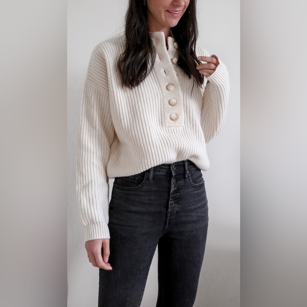 Sezane Cream Button-Up Sweater